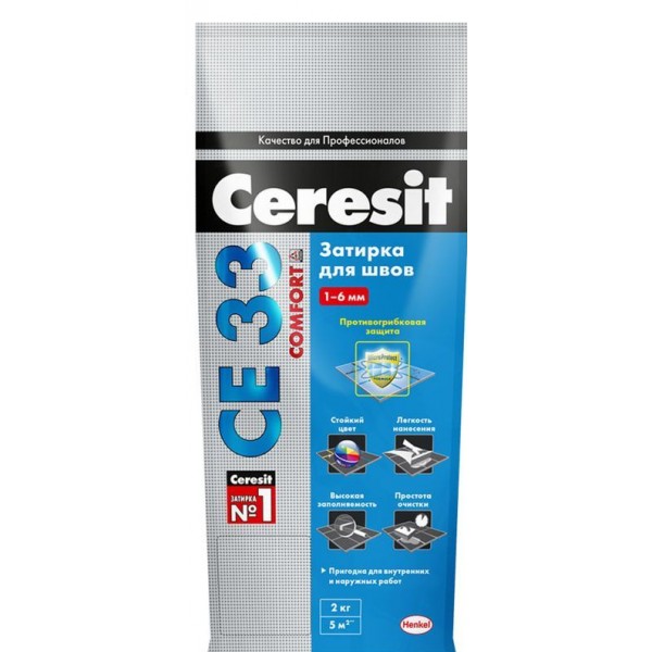 Затирка CERESIT "Super СE 33" для плиточных швов серый 2 кг