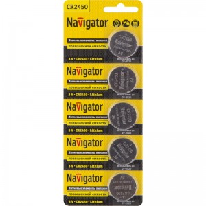 Элемент питания Navigator 94766 NBT-CR2450-BP5 (уп,2500/100/5)