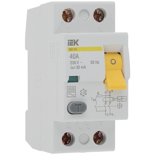 Выключатель автоматический IEK дифференциальный (MDV10-2-040-030) 40А 230 В белый