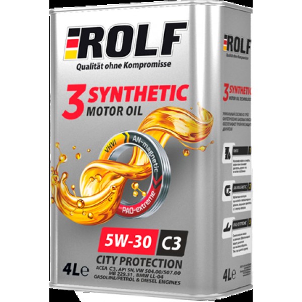 Масло моторное синтетическое ROLF 3-SYNTHETIC SAE 5W-30 С3
