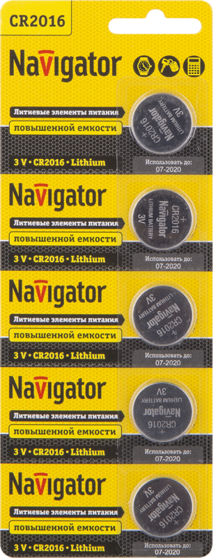 Батарейка NAVIGATOR CR2016 литиевая 5 шт.
