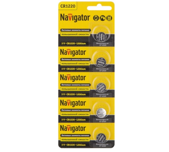 Элемент питания Navigator 94778 NBT-CR1220-BP5 (уп,2500/100/5)